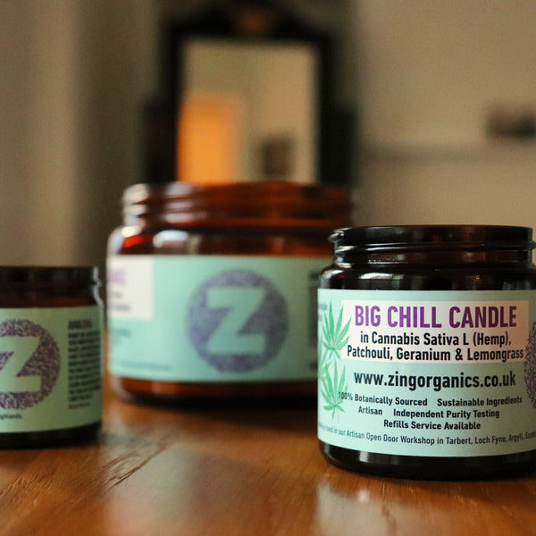 The Big Chill Candle in Cannabis Flower, Patchouli, Geranium and Lemongrass.